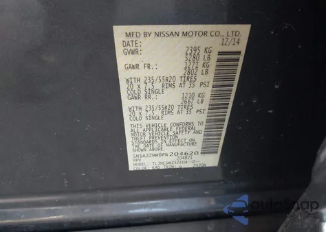 2015 Nissan Murano S from USA, damaged, VIN 5N1AZ2MH0FN204620